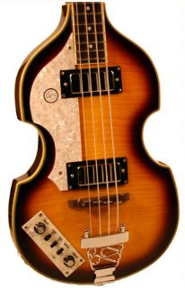 Vintage Sunburst Left Hand Handed Violin Style Semi Hollow Bass Guitar 