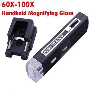 60x 100x Handheld Magnifying Glass Magnifier Loupe LED Light Pocket 