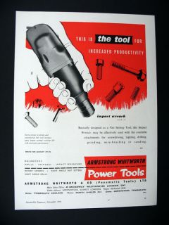 Armstrong Whitworth Power Tools Impact Wrench 1956 print Ad 