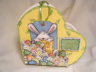 Handmade Greeting Card   3D Easter Bunny Tag & Pocket Heart Card