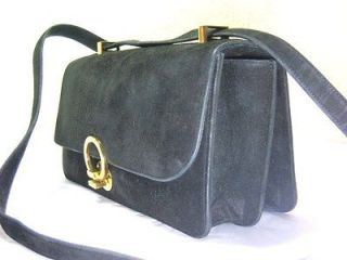   HERMES Black Suede Leather Shoulder Bag Gold Hardware Made in France