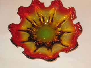 Vintage Hand Blown Stretch Art Glass Red Amberina Bowl