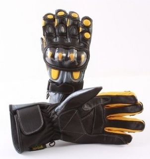   Kevlar Mesh Motorcycle Black Yellow Leather Racing Biker Gloves Size L