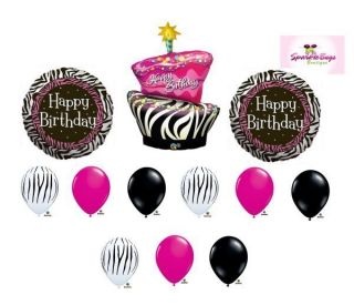 Happy Birthday FUNKY Zebra Cake Mylar Balloon Foil Stripe Birthday Lot 