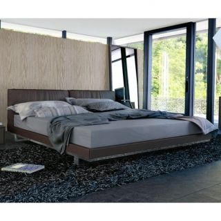   Upholstered Leather Platform Bed with Goose Down Filling Headboard