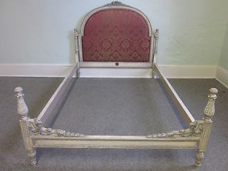 Custom Louis XV Full French Carved Bed w/ Upholstered Headboard