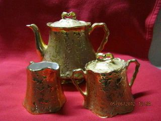 Vintage Holley Ross China Tea Set, Teapot, Sugar, Creamer 22K Gold