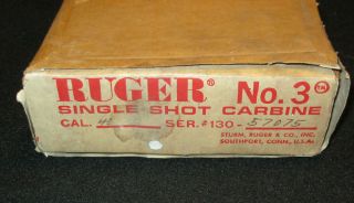 ORIGINAL VINTAGE RUGER NO.3 SINGLE SHOT RIFLE BOX CASE W/ PAPERS 