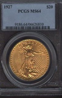 1927 $20 Saint St Gaudens Gold Double Eagle PCGS MS64