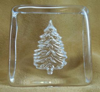 Vintage Norwegian Art Glass Paper Weight by Hadeland with Tree au12 