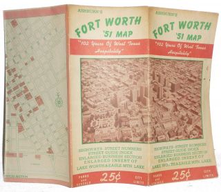 Fort Worth Texas 1951 Ashburns Road Street Vintage Car Map