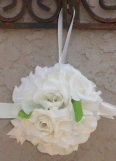 FLOWER BALLS ~ IVORY ~ Kissing Ball Pomander Wedding Flowers Pew Bows 