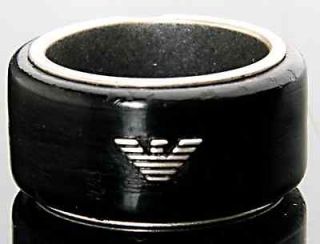 EA Emporio Armani by Giorgio Armani 925 Silver Black Mens Signet Ring 