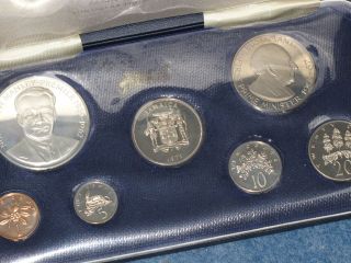 1971 Jamaica Seven Coin Proof Set With Sterling Silver $5.00 Franklin 