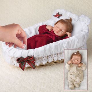 Ashton Drake Tiny Miracles Emmy Christmas Baby Doll w/ bed +2 outfits 