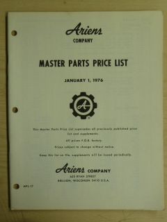 ARIENS MASTER PARTS PRICE LIST 01 01 1976 MANUAL MPL 17