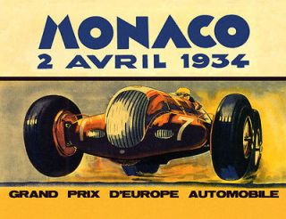 MONACO April 1934 Car Race Grand Prix Europe Large Vintage Poster Repo 