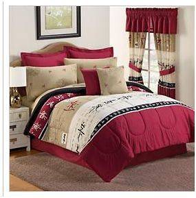   Asian CALIGRAPHY WISDOM bedding comforter set red black 10p Oriental