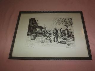 VINTAGE ART US 1940S LIONEL BARRYMORE SIGNED ETCHING POINT MAGER