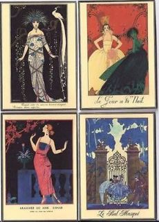 Vintage art deco George Barbier illustrations night magic tags ATC set 