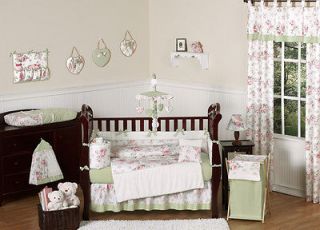 PINK GREEN FLORAL BABY CRIB BEDDING SET FOR NEWBORN GIRL ROOM SWEET 