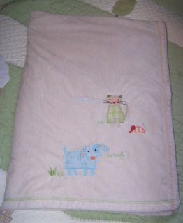   Barn Kids Cream Plush Cat MEOW Dog WOOF Stroller Baby Blanket EUC