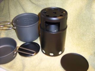 BACKPACKING CAMPING WOODGAS STOVE W/ POT SET SURVIVAL