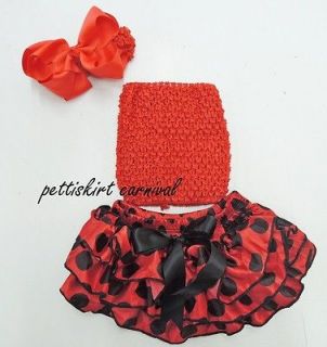 Baby Red Black Polka Dots Ladybug Bloomers Tube Top Bow Headband 3pcs 