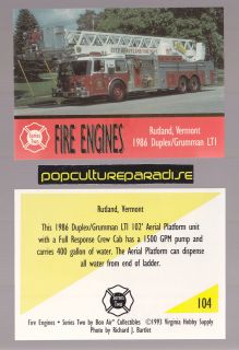 1986 DUPLEX/GRUMMAN LT1 AERIAL PLATFORM FIRE TRUCK ENGINE CARD Rutland 