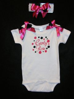 Personalized Infant Baby Girl White Onesie & Crocheted Headband Set 