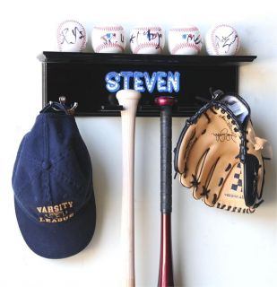 Baseballs, 2 Bats, Cap, and Glove Display Rack Cabinet Wall Rack 