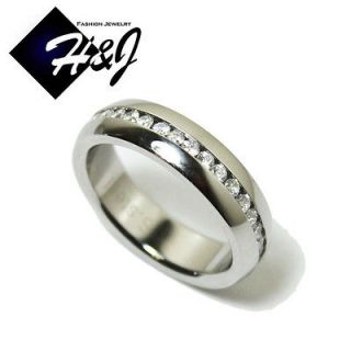  Stainless Steel 6mm Silver Eternity CZ Wedding Band Ring Size 6 13