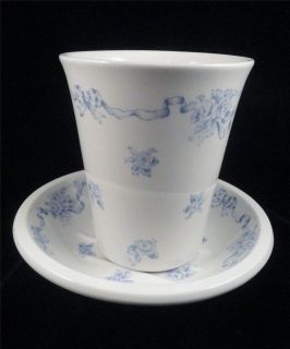 Laura Ashley RIBBONS BLUE soap dish & tumbler, made in England