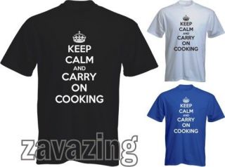 KEEP CALM AND CARRY ON COOKING MAN T SHIRT MASTER CHEF COOK BBQ 