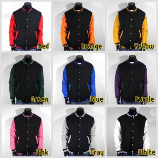  Varsity Letterman Plain Black Baseball Jacket(9colors/S,M,L,XL/Cotton