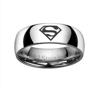   Pattern 8mm Silver Color Stainless Steel Mens Solid Ring Size 9