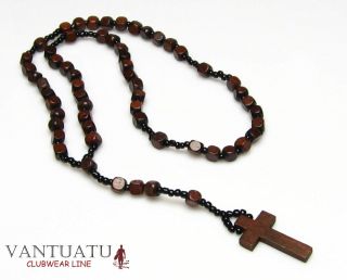 WOODEN ROSARY BEAD NECKLACE CROSS CRUCIFIX, BROWN OR BLACK