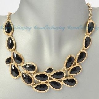   Golden Chain Water Drop Black Resin Beads Crystal Pendant Necklace