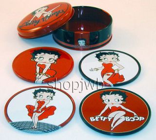 Betty Boop Set Of Four Metal Coasters with Metal Storage Tin Series 1 
