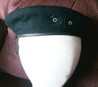 ANTIQUE BLACK WOOL POLISH GERMAN BERET HAT OLD MILITARY COLLECTIBLE