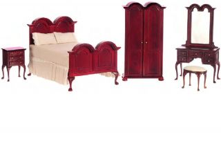 Dollhouse miniature Bespaq Traditional bedroom furniture set bed 