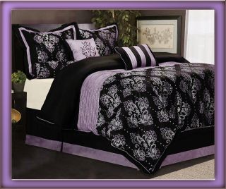   Madelena Majestic Floral Comforter Set Bed In a Bag Queen Black/Purple