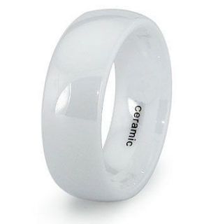 White Ceramic Ring Wedding Band Classic High Polished Band 8mm Size 4 