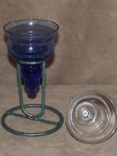 Votive crystal clear cobalt blue tear bell shaped candle holder with 