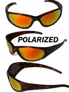 Tortoise Polarized Sunglasses with Fire Mirror lens Wrap Around Sports 