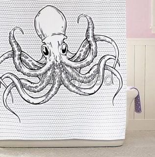 black white sea animal octopus picture bathroom fabric shower curtain