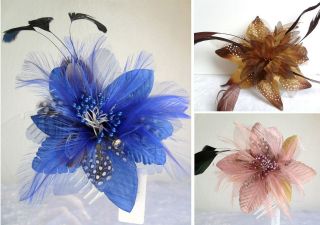   FEATHER FASCINATOR Party Wedding Hair Accessory Comb PINK BLUE RED