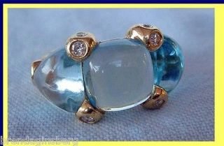 Ring Gold Blue Topaz Diamond 1960s Modern Pomellato (4401)