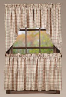   Swag Primitive Rustic Creme Red Check Country Plaid Window Curtains