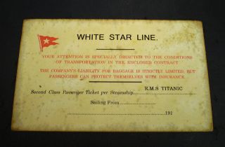 White Star Line, RMS Titanic, 2nd Class Boarding Pass & Envelope 1912